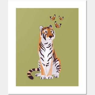 Tiger with butterflies paper cut art illustration Posters and Art